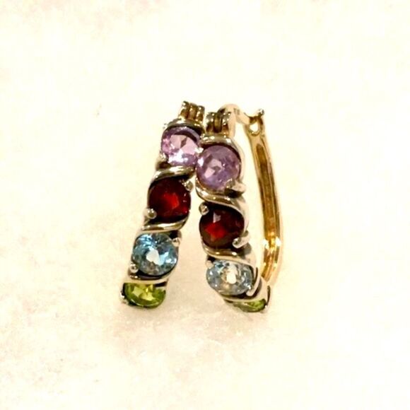 Ross-Simons Vermeil Gold Plated Sterling Silver Multi Gem Stone Hoop Earrings - Picture 6 of 12